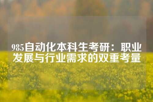 985自动化本科生考研：职业发展与行业需求的双重考量